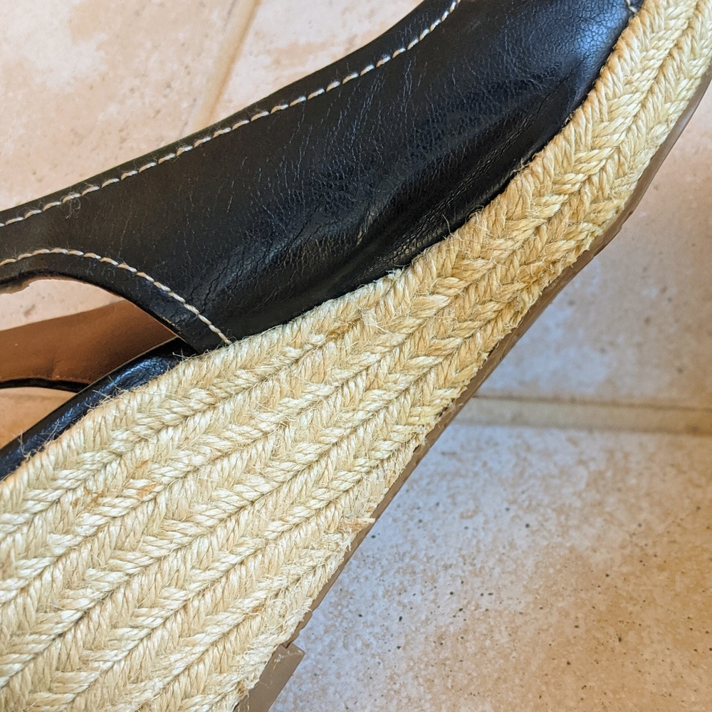 Black Franco Sarto Leather Wedge Peep Toe Sandal 7 - Picture 6 of 8